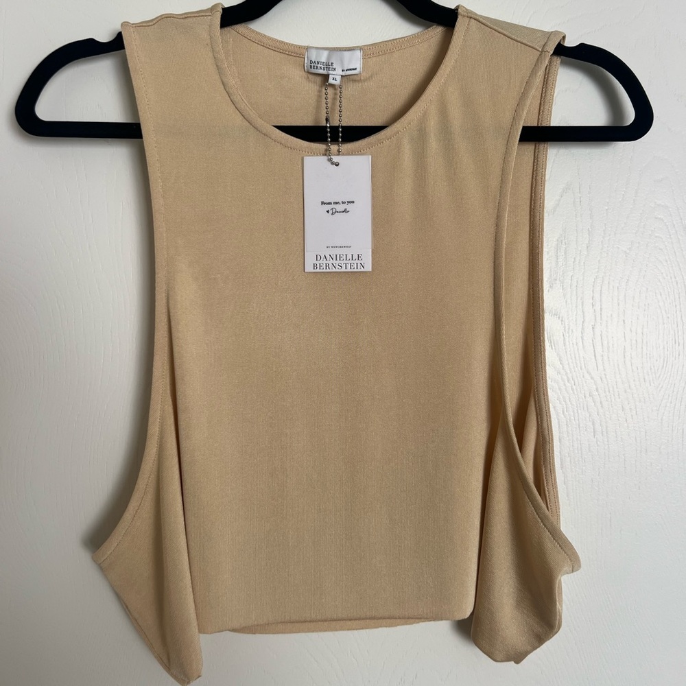 Danielle Bernstein Taupe Sleeveless Cropped Tank, Size XL, NWT